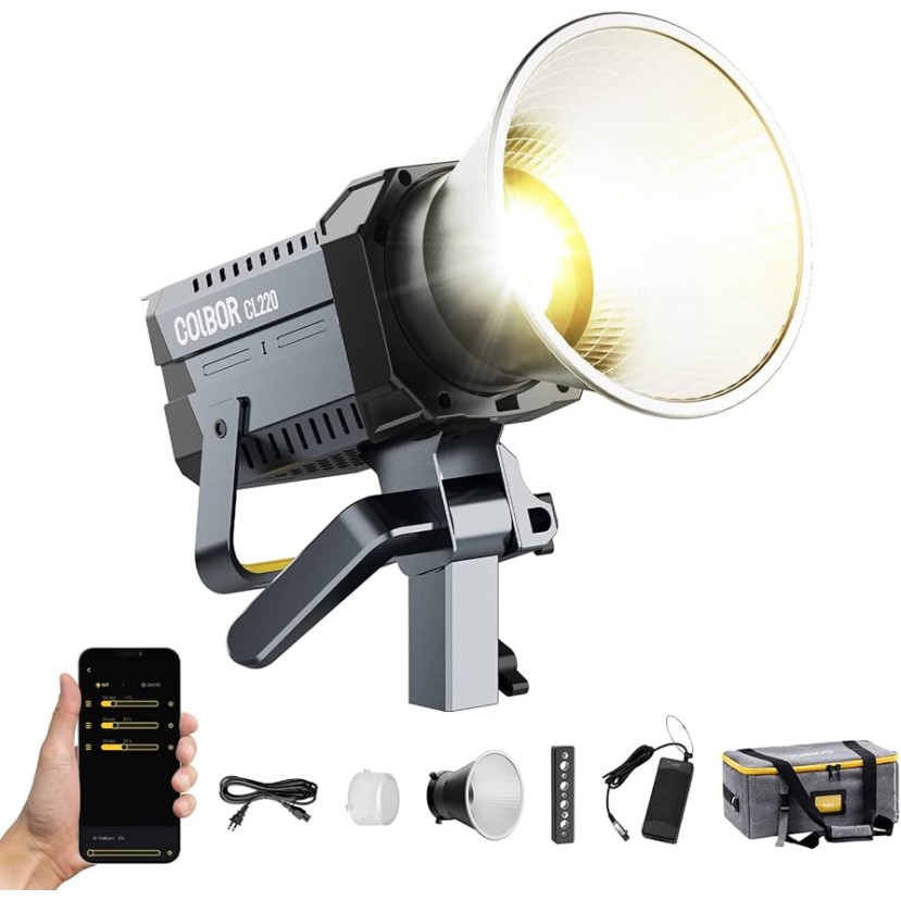 Komplektas COLBOR CL220W pro  video šviesa 3200K-5600K (220 W); stovas 215cm; šviesdežė 90 cm